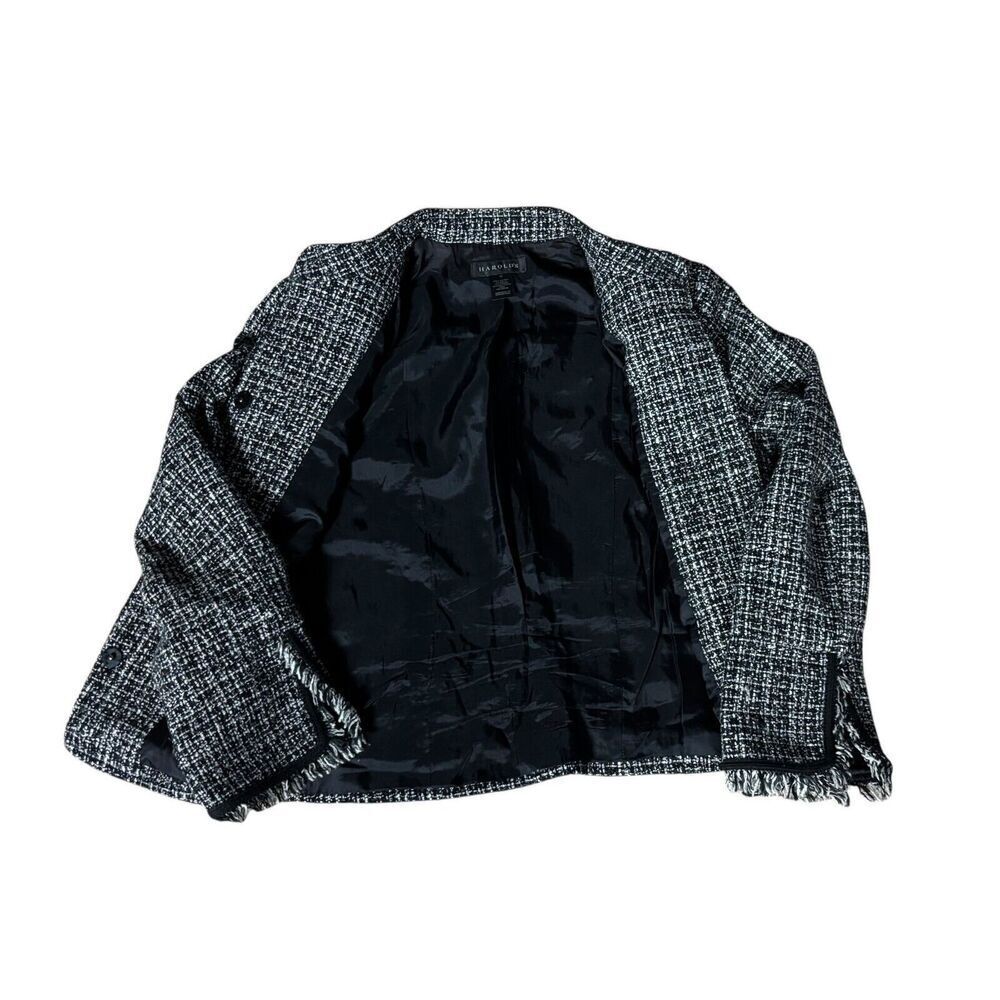 Vintage Harold’s Tweed Blazer Size 10 Pockets Wool Blend Black Fringe Workwear - Picture 7 of 12